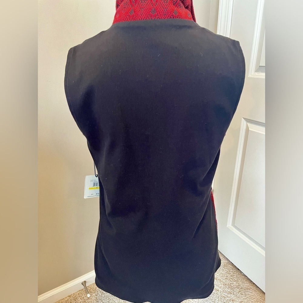 NWT Rafaella red black zip up vest. Drawstring waist.Print front black knit back - Picture 7 of 15